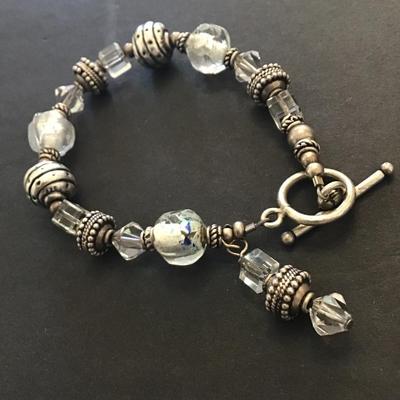Vintage Crystal and silver tone toggle bracelet