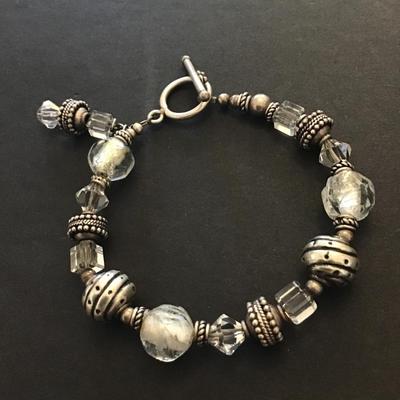 Vintage Crystal and silver tone toggle bracelet