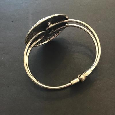Silver tone gemstone hinged bracelet