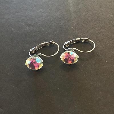 Pretty vintage iridescent crystal clip on earrings