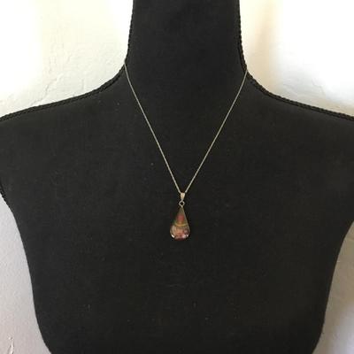 Super cute, vintage acrylic, dried flower, 925 sterling silver pendant chain necklace