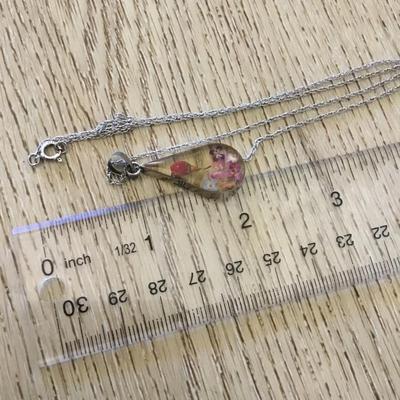 Super cute, vintage acrylic, dried flower, 925 sterling silver pendant chain necklace