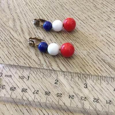 Cute Red white and blue beaded clip on earrings vintage