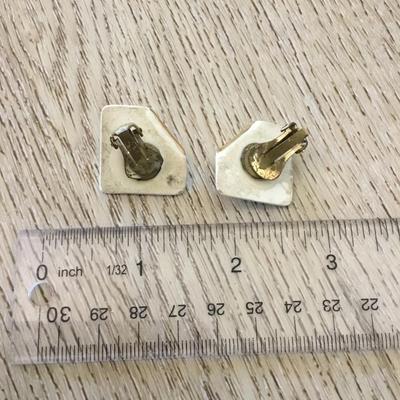 Vintage porcelain, or ceramic sun square earrings, clip on earrings