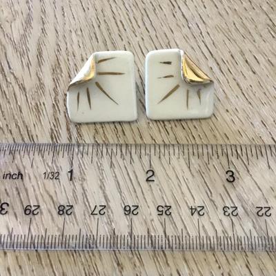 Vintage porcelain, or ceramic sun square earrings, clip on earrings