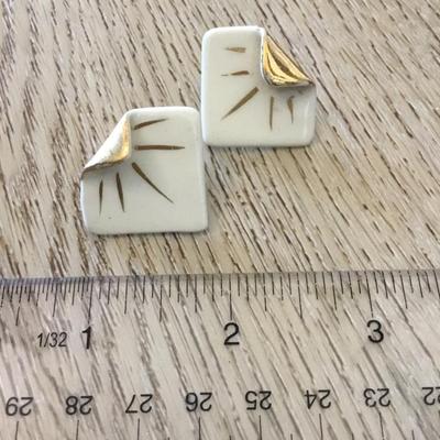 Vintage porcelain, or ceramic sun square earrings, clip on earrings