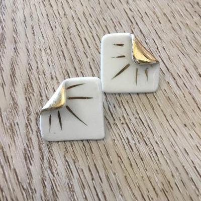 Vintage porcelain, or ceramic sun square earrings, clip on earrings