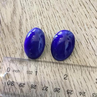 Beautiful, vintage, cobalt, blue, ceramic glazed over clip on earrings