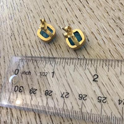 Beautiful satin, gold, toned, aqua gemstone, crystal stud airings very beautiful very nice