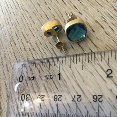 Beautiful satin, gold, toned, aqua gemstone, crystal stud airings very beautiful very nice