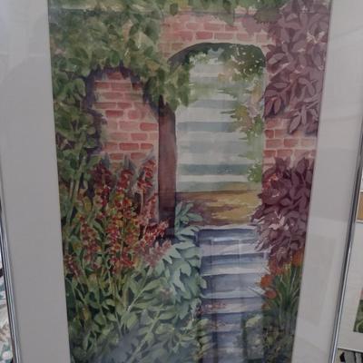 Sale Photo Thumbnail #1279: 'Secret Garden' Original Framed Watercolor by Nationally Recognized Artist Susan Anderson (#5).  Item is framed under plexiglass.