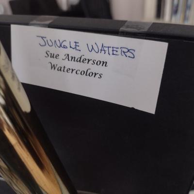Sale Photo Thumbnail #1287: 'Jungle Waters' Original Framed Watercolor by Nationally Recognized Artist Susan Anderson (#6).  Item is framed under plexiglass.