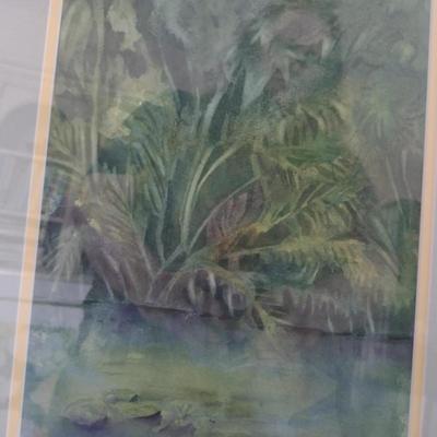 Sale Photo Thumbnail #1286: 'Jungle Waters' Original Framed Watercolor by Nationally Recognized Artist Susan Anderson (#6).  Item is framed under plexiglass.