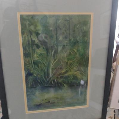Sale Photo Thumbnail #1284: 'Jungle Waters' Original Framed Watercolor by Nationally Recognized Artist Susan Anderson (#6).  Item is framed under plexiglass.