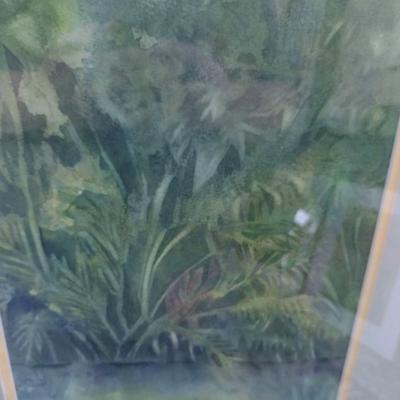 Sale Photo Thumbnail #1285: 'Jungle Waters' Original Framed Watercolor by Nationally Recognized Artist Susan Anderson (#6).  Item is framed under plexiglass.