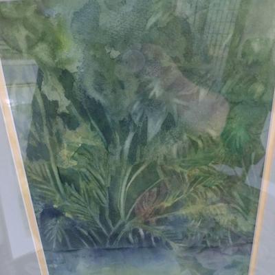 Sale Photo Thumbnail #1290: 'Jungle Waters' Original Framed Watercolor by Nationally Recognized Artist Susan Anderson (#6).  Item is framed under plexiglass.