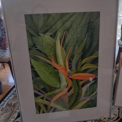 Sale Photo Thumbnail #1299: 'Bird of Paradise' Original Framed Watercolor by Nationally Recognized Artist Susan Anderson (#8).  Item is framed under plexiglass.