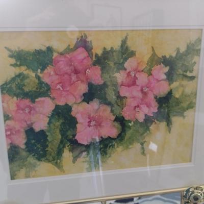 Sale Photo Thumbnail #1306: 'Dee's Flowers' Original Framed Watercolor by Nationally Recognized Artist Susan Anderson (#9).  Item is framed under plexiglass.