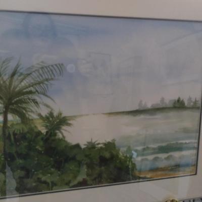Sale Photo Thumbnail #1337: 'Waterfront' Original Framed Watercolor by Nationally Recognized Artist Susan Anderson (#13).  Item is framed under plexiglass.