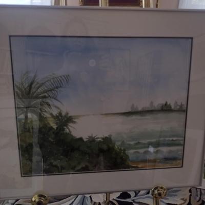 Sale Photo Thumbnail #1336: 'Waterfront' Original Framed Watercolor by Nationally Recognized Artist Susan Anderson (#13).  Item is framed under plexiglass.