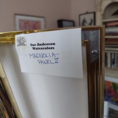 Sale Photo Thumbnail #1345: 'Magnolia Panel II' Original Framed Watercolor by Nationally Recognized Artist Susan Anderson (#14).  Item is framed under plexiglass.