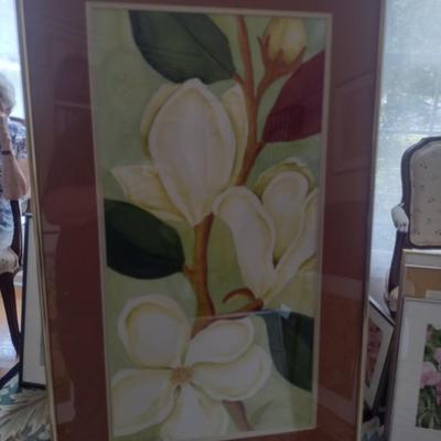 Sale Photo Thumbnail #1342: 'Magnolia Panel II' Original Framed Watercolor by Nationally Recognized Artist Susan Anderson (#14).  Item is framed under plexiglass.