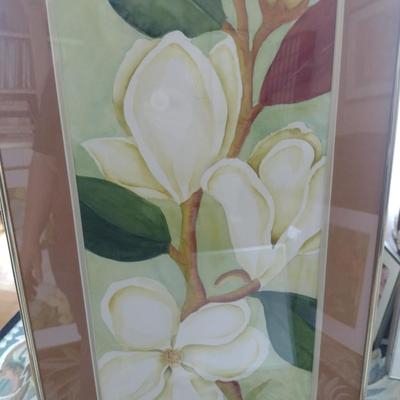 Sale Photo Thumbnail #1344: 'Magnolia Panel II' Original Framed Watercolor by Nationally Recognized Artist Susan Anderson (#14).  Item is framed under plexiglass.