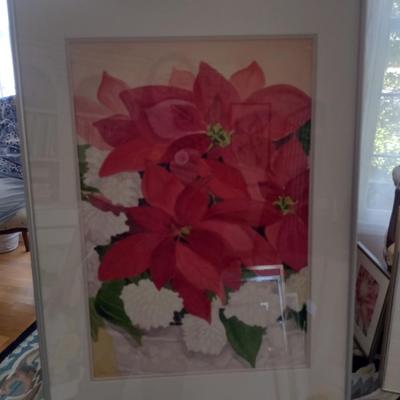 Sale Photo Thumbnail #1356: 'Christmas' Original Framed Watercolor by Nationally Recognized Artist Susan Anderson (#17).  Item is framed under plexiglass.