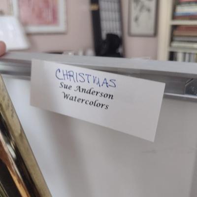 Sale Photo Thumbnail #1361: 'Christmas' Original Framed Watercolor by Nationally Recognized Artist Susan Anderson (#17).  Item is framed under plexiglass.