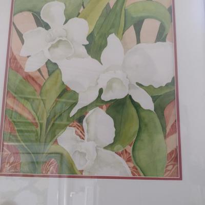 Sale Photo Thumbnail #1376: 'Three Orchids' Original Framed Watercolor by Nationally Recognized Artist Susan Anderson (#19).  Item is framed under plexiglass.