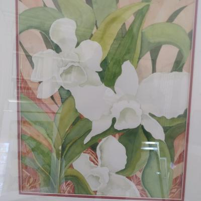 Sale Photo Thumbnail #1375: 'Three Orchids' Original Framed Watercolor by Nationally Recognized Artist Susan Anderson (#19).  Item is framed under plexiglass.