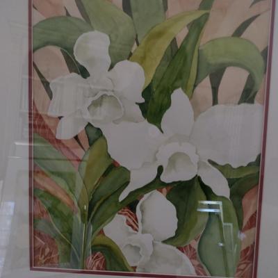 Sale Photo Thumbnail #1374: 'Three Orchids' Original Framed Watercolor by Nationally Recognized Artist Susan Anderson (#19).  Item is framed under plexiglass.