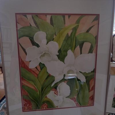 Sale Photo Thumbnail #1372: 'Three Orchids' Original Framed Watercolor by Nationally Recognized Artist Susan Anderson (#19).  Item is framed under plexiglass.