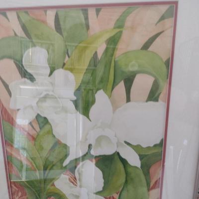 Sale Photo Thumbnail #1373: 'Three Orchids' Original Framed Watercolor by Nationally Recognized Artist Susan Anderson (#19).  Item is framed under plexiglass.
