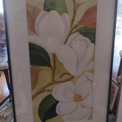 Sale Photo Thumbnail #1381: 'Magnolia Panel I' Original Framed Watercolor by Nationally Recognized Artist Susan Anderson (#20).  Item is framed under plexiglass.