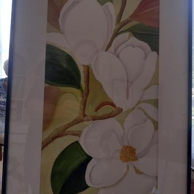 Sale Photo Thumbnail #1383: 'Magnolia Panel I' Original Framed Watercolor by Nationally Recognized Artist Susan Anderson (#20).  Item is framed under plexiglass.