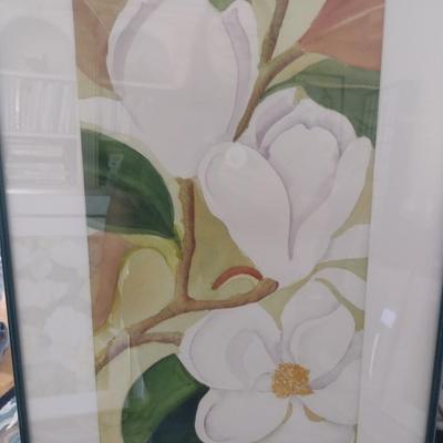 Sale Photo Thumbnail #1382: 'Magnolia Panel I' Original Framed Watercolor by Nationally Recognized Artist Susan Anderson (#20).  Item is framed under plexiglass.