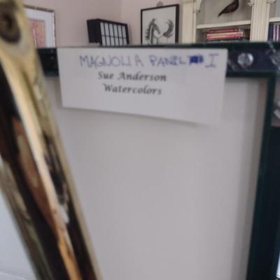 Sale Photo Thumbnail #1384: 'Magnolia Panel I' Original Framed Watercolor by Nationally Recognized Artist Susan Anderson (#20).  Item is framed under plexiglass.