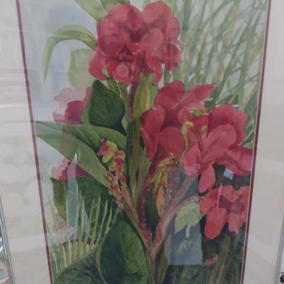 Sale Photo Thumbnail #1389: 'Frangipani' Original Framed Watercolor by Nationally Recognized Artist Susan Anderson (#21).  Item is framed under plexiglass.