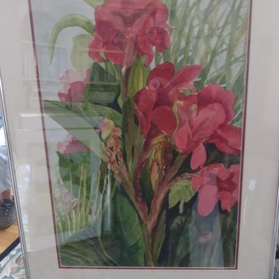 Sale Photo Thumbnail #1388: 'Frangipani' Original Framed Watercolor by Nationally Recognized Artist Susan Anderson (#21).  Item is framed under plexiglass.