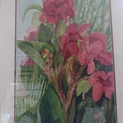 Sale Photo Thumbnail #1390: 'Frangipani' Original Framed Watercolor by Nationally Recognized Artist Susan Anderson (#21).  Item is framed under plexiglass.