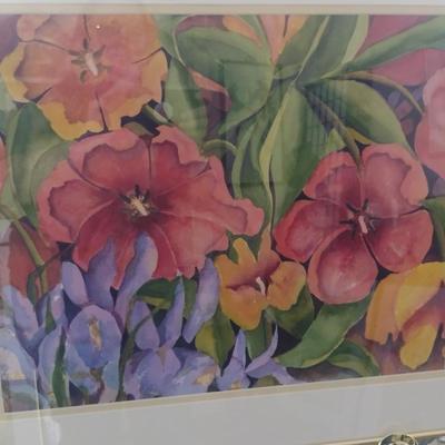 Sale Photo Thumbnail #1396: 'Tulip Fantasy' Original Framed Watercolor by Nationally Recognized Artist Susan Anderson (#22).  Item is framed under plexiglass.