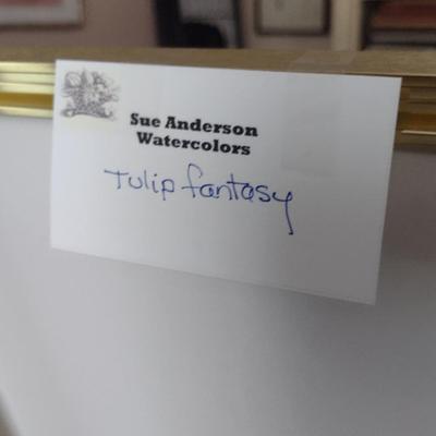 Sale Photo Thumbnail #1398: 'Tulip Fantasy' Original Framed Watercolor by Nationally Recognized Artist Susan Anderson (#22).  Item is framed under plexiglass.