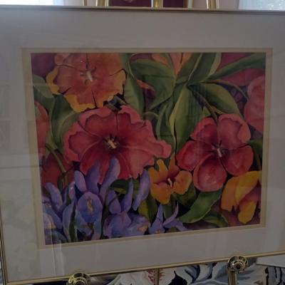 Sale Photo Thumbnail #1395: 'Tulip Fantasy' Original Framed Watercolor by Nationally Recognized Artist Susan Anderson (#22).  Item is framed under plexiglass.