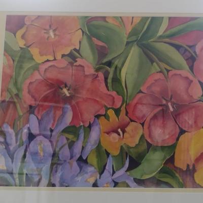 Sale Photo Thumbnail #1397: 'Tulip Fantasy' Original Framed Watercolor by Nationally Recognized Artist Susan Anderson (#22).  Item is framed under plexiglass.