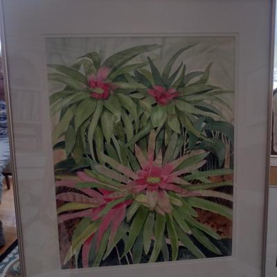 Sale Photo Thumbnail #1409: 'Jungle Trio' Original Framed Watercolor by Nationally Recognized Artist Susan Anderson (#24).  Item is framed under plexiglass.