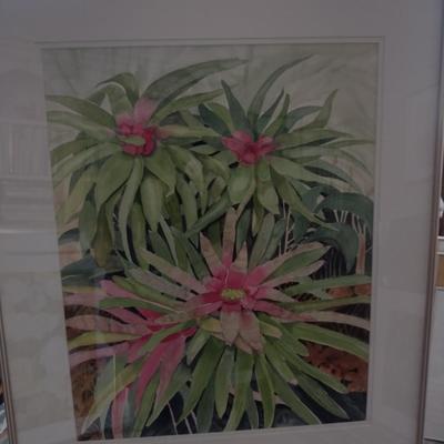 Sale Photo Thumbnail #1410: 'Jungle Trio' Original Framed Watercolor by Nationally Recognized Artist Susan Anderson (#24).  Item is framed under plexiglass.