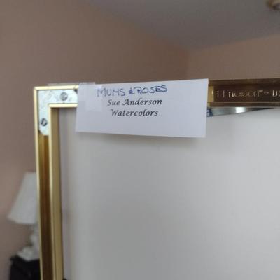 Sale Photo Thumbnail #1417: 'Mums & Roses' Original Framed Watercolor by Nationally Recognized Artist Susan Anderson (#25).  Item is framed under plexiglass.