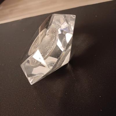 .999 SILVER AMERICAN WILDLIFE COIN AND 1885 MORGAN SILVER DOLLAR ENCASED IN A PLASTIC DIAMOND SHAPE