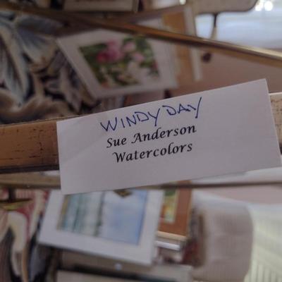Sale Photo Thumbnail #1425: 'Windy Day' Original Framed Watercolor by Nationally Recognized Artist Susan Anderson (#26).  Item is framed under plexiglass.